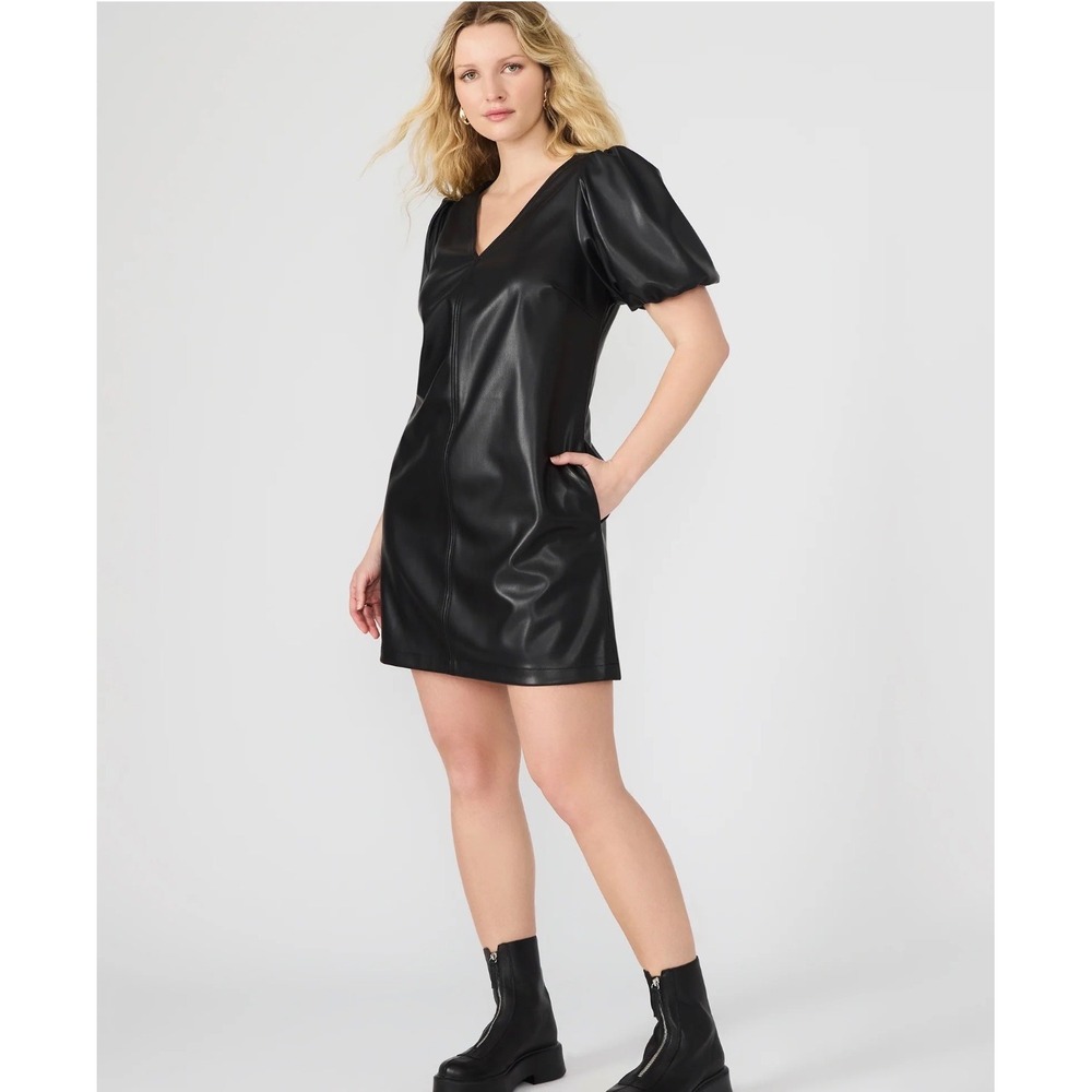 Steve Madden Tilly Black Faux Leather Puff Sleeve Mini Dress BP308424 Womens 12